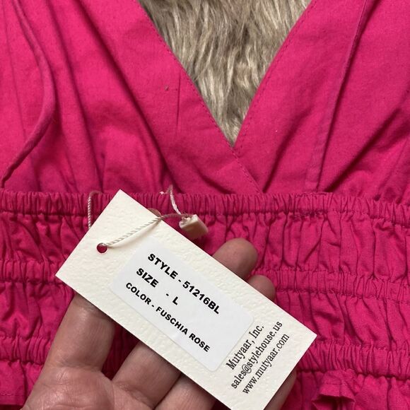 Sim & Sam V-neck Plunge Shoulder Tie Ruffle Crop Cotton Cami Babydoll Tank - Picture 6 of 8